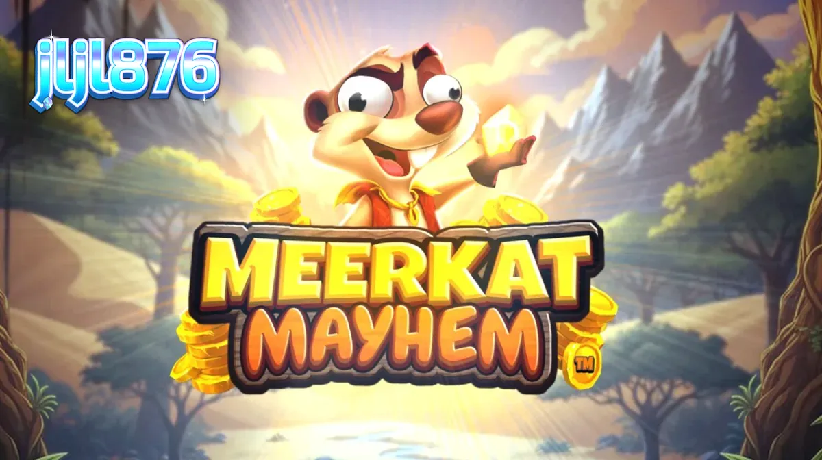 Isang masiglang meerkat na nagbabantay sa mga sinaunang guho sa disyerto sa larong Meerkat Mayhem.